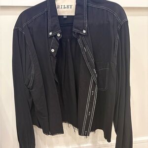Riley Women's Black Contrast-Stitch Button-Front Jacket